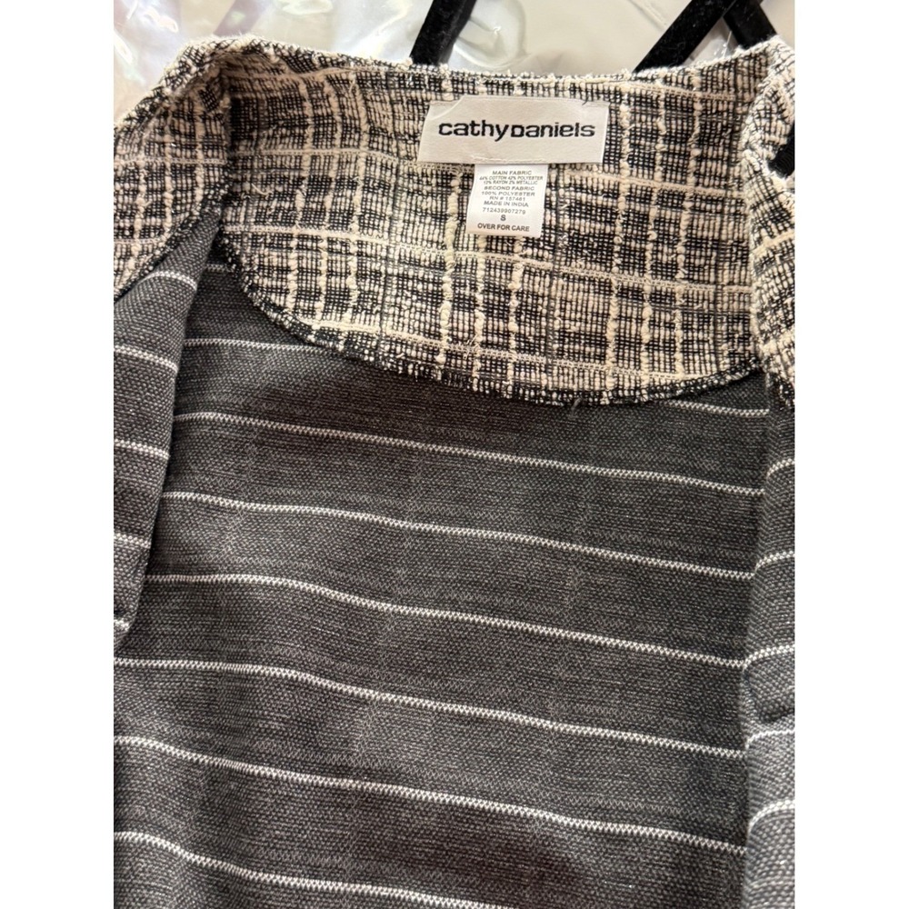 Black White S Plaid Tweed Lady Jacket Preppy Zip Front French Inspired. - Picture 6 of 9
